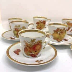 Golden Crown  E&R PMR Bavaria Harvest Orchard Tea Cup and Saucer Set Col…